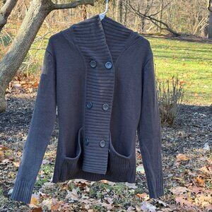 Effeci Gray Double-Breasted Cardigan With Hood